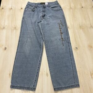 Y2K Timberland Jeans Mens Light Wash Blue Denim Baggy Wide Leg Logo Fits 34x30
